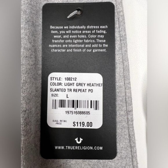 NWT TRUE RELIGION Hoodie Pullover Sweater with Front pocket‎ Style 108212 LARGE - Picture 8 of 8